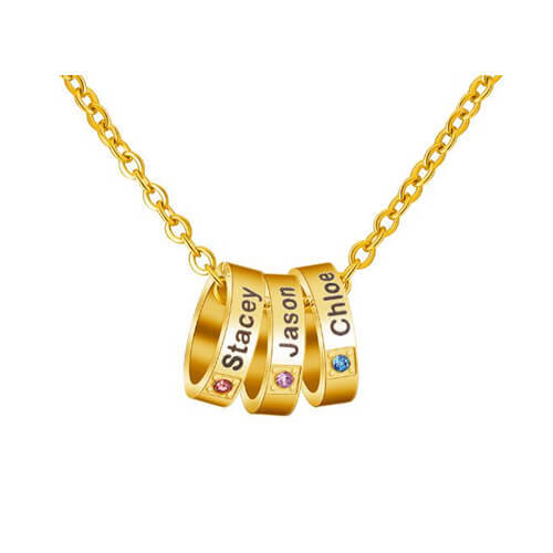 Jewellery name necklaces with birthstone triple ring necklace engraved with name wholesale